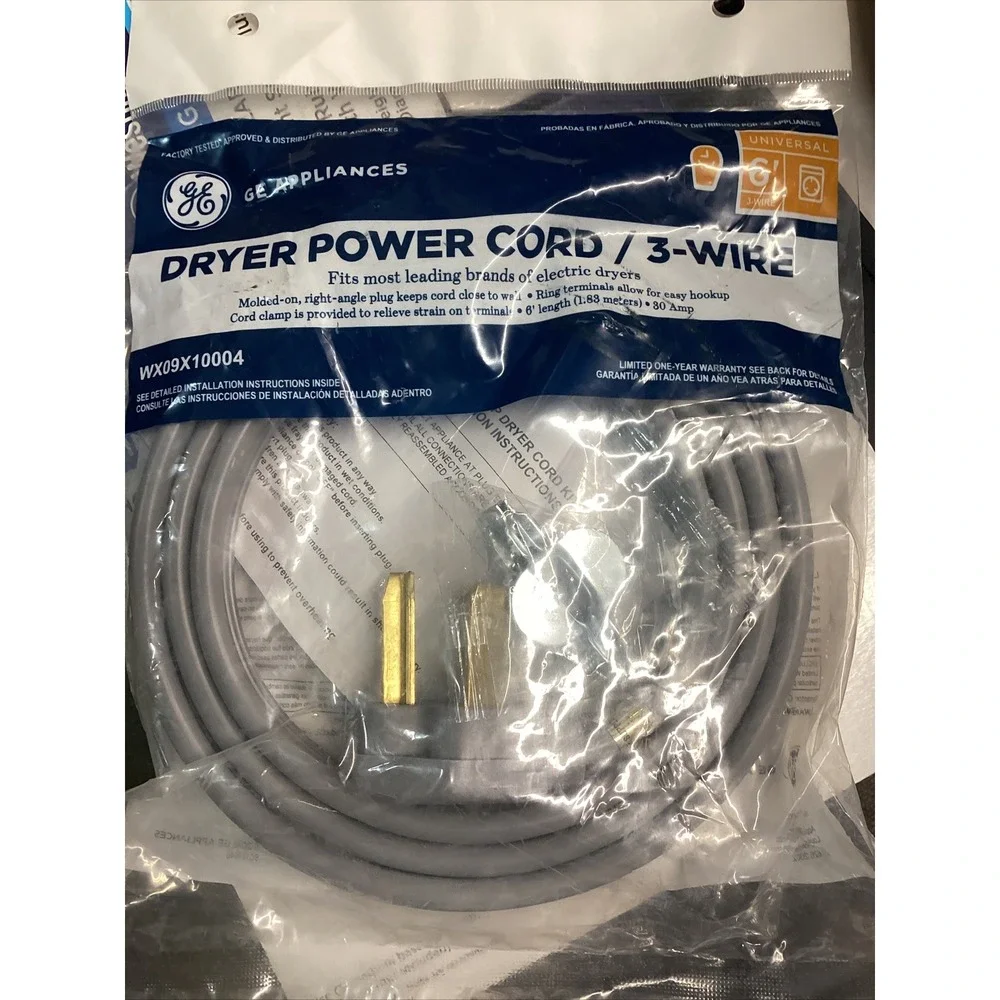GE 3 Prong Universal Electric Dryer Power Cord 6 foot 3 Wire WX09X10004 New